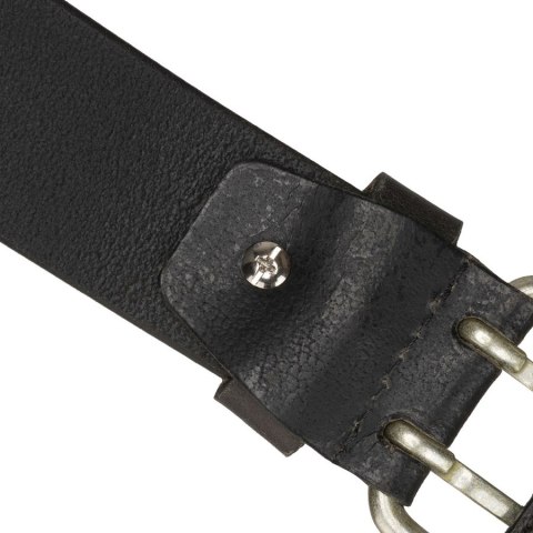 Czarny pasek męski ze skóry naturalnej z klasyczną, srebrną, podwójną klamrą - Peterson