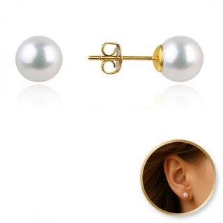 Kolczyki ze stali szlachetnej platerowane 14k złotem, sztyft, perła KST3420
