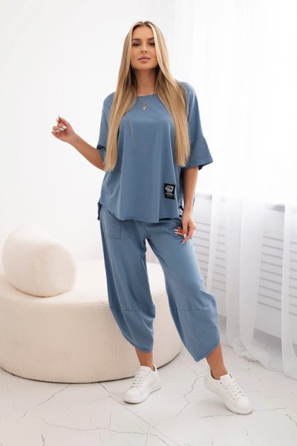 Komplet bawełniany damski jasno jeansowy bluzka + spodnie Made in Italy