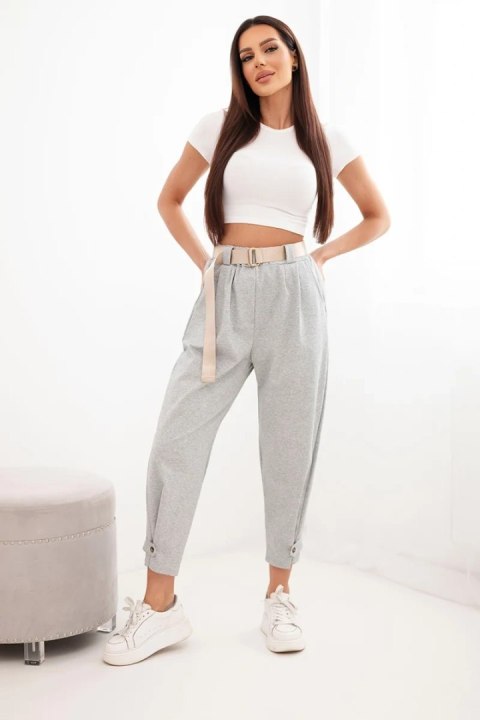 Spodnie Summer Punto szary melanż z zapięciem na nogawkach