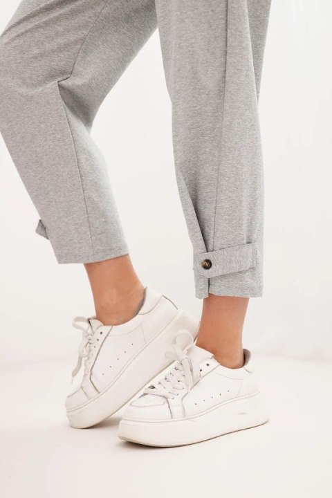 Spodnie Summer Punto szary melanż z zapięciem na nogawkach