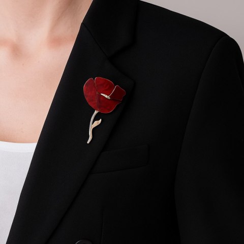 Broszka ozdobna - bordowy mak, złoto BZ224