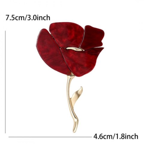 Broszka ozdobna - bordowy mak, złoto BZ224