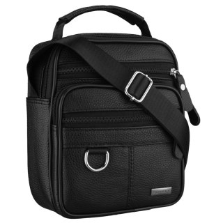 Czarna listonoszka męska na ramię wykonana ze skóry naturalnej, jednokomorowa - Rovicky