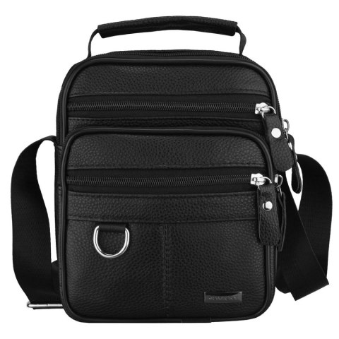 Czarna listonoszka męska na ramię wykonana ze skóry naturalnej, jednokomorowa - Rovicky