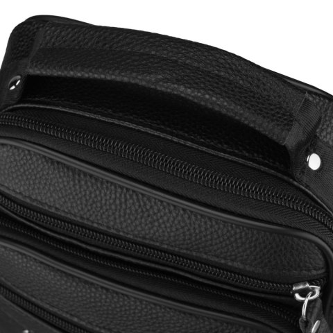 Czarna listonoszka męska na ramię wykonana ze skóry naturalnej, jednokomorowa - Rovicky