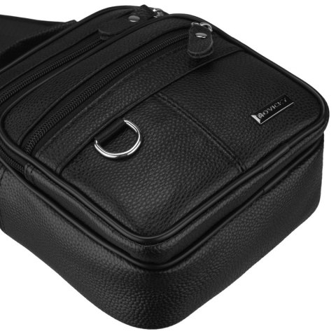 Czarna listonoszka męska na ramię wykonana ze skóry naturalnej, jednokomorowa - Rovicky