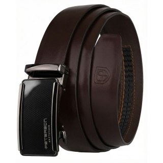 Elegancki, skórzany pasek męski w ciemnobrązowym kolorze z automatyczną klamrą - Peterson