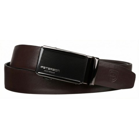 Elegancki, skórzany pasek męski w ciemnobrązowym kolorze z automatyczną klamrą - Peterson