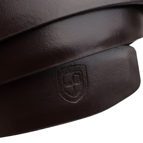 Elegancki, skórzany pasek męski w ciemnobrązowym kolorze z automatyczną klamrą - Peterson