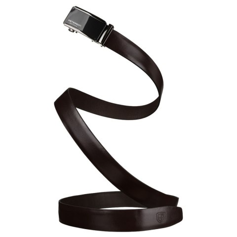 Elegancki, skórzany pasek męski w ciemnobrązowym kolorze z automatyczną klamrą - Peterson