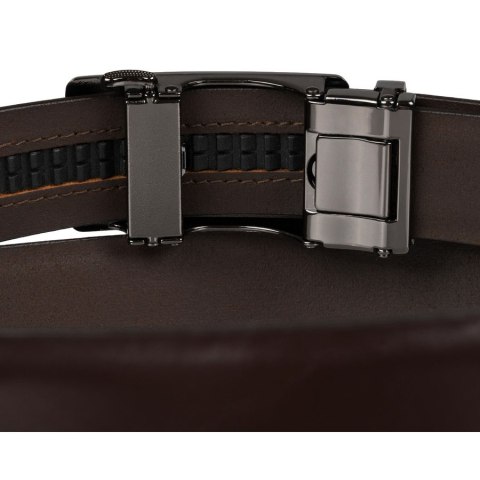 Elegancki, skórzany pasek męski w ciemnobrązowym kolorze z automatyczną klamrą - Peterson