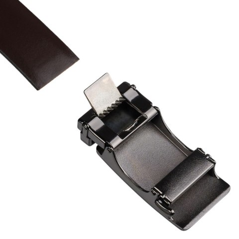 Elegancki, skórzany pasek męski w ciemnobrązowym kolorze z automatyczną klamrą - Peterson