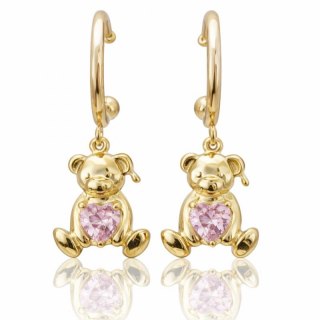 Kolczyki ze stali szlachetnej platerowane 14k złotem Miś z różowym sercem KST3157