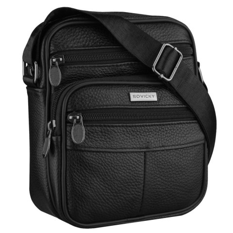 Listonoszka męska wykonana ze skóry naturalnej w czarnym kolorze, zamykana suwakiem - Rovicky