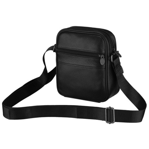 Listonoszka męska wykonana ze skóry naturalnej w czarnym kolorze, zamykana suwakiem - Rovicky