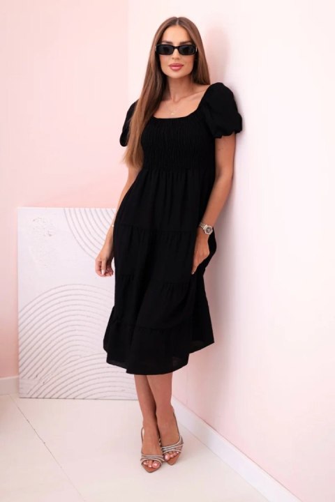 czarna sukienka damska midi bufiaste rękawy wiskozowa