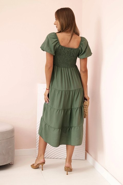 sukienka midi khaki romantyczna fason