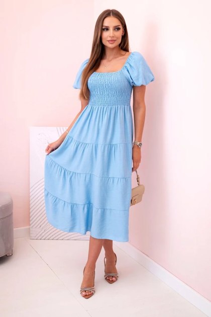 Sukienka damska niebieska wiskozowa midi z bufiastymi rękawami Made in Italy