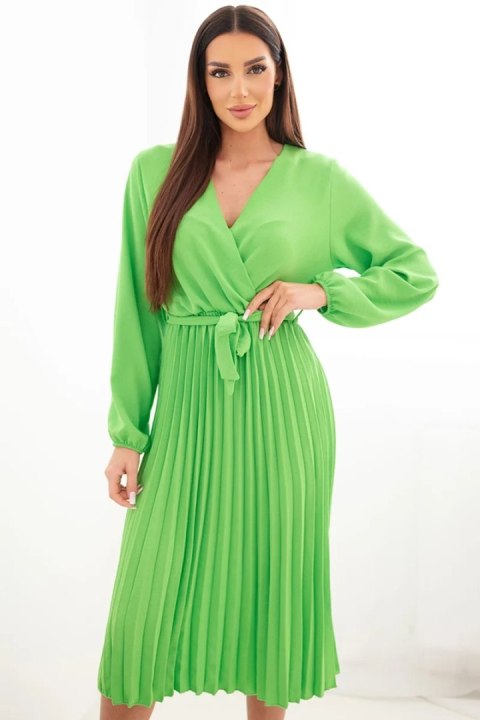 sukienka damska jasnozielona plisowana midi elegancka