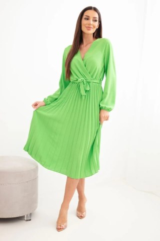 Sukienka damska jasnozielona plisowana wiązana midi