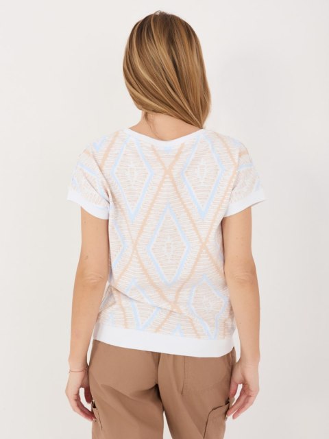 damska bluzka bawełniana beżowa geometryczny print