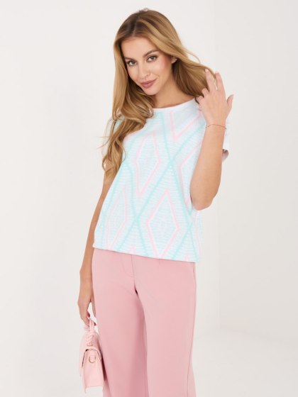 Miętowa bawełniana bluzka damska z geometrycznym wzorem – RELEVANCE