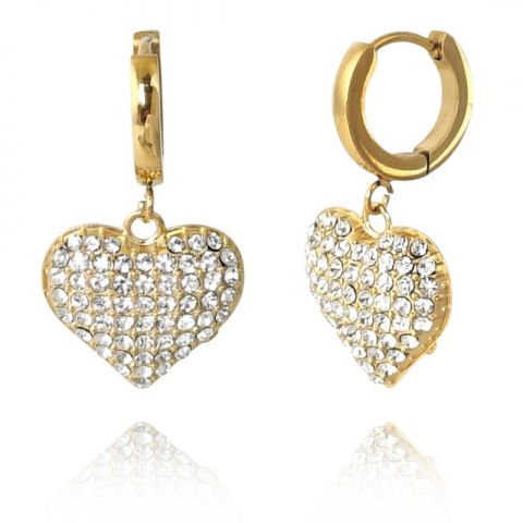 Kolczyki ze stali szlachetnej platerowane 14k złotem SERCA cyrkonie KST3348