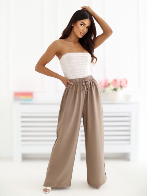 spodnie damskie beżowe szerokie nogawki stylizacja lato