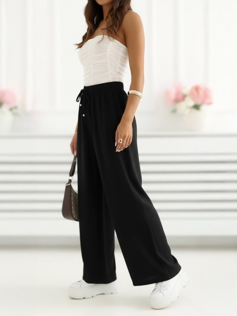 eleganckie spodnie damskie czarne z wiązaniem