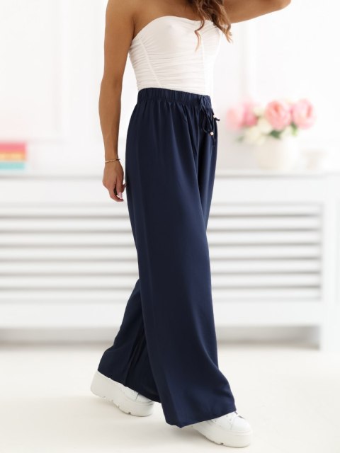 spodnie damskie granatowe szerokie nogawki stylizacja lato
