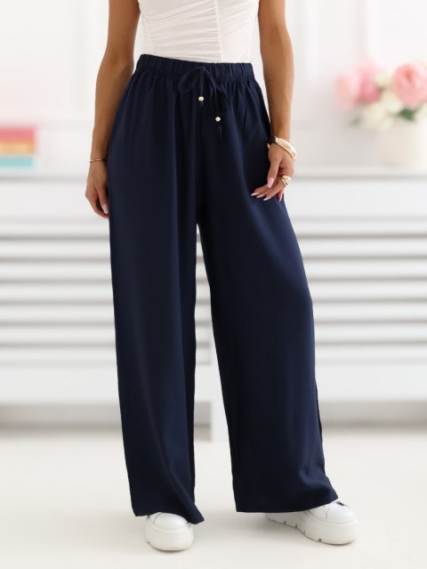 granatowe spodnie damskie wide leg wysoki stan