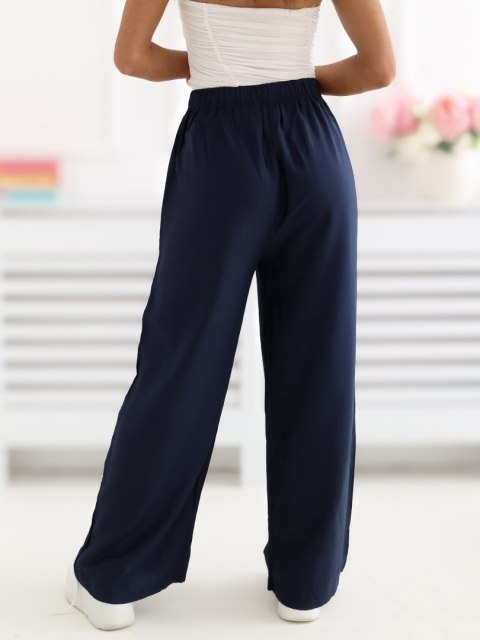 eleganckie spodnie damskie granatowe z wiązaniem