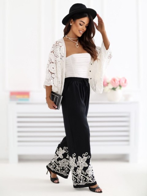 eleganckie spodnie damskie czarne z haftem boho