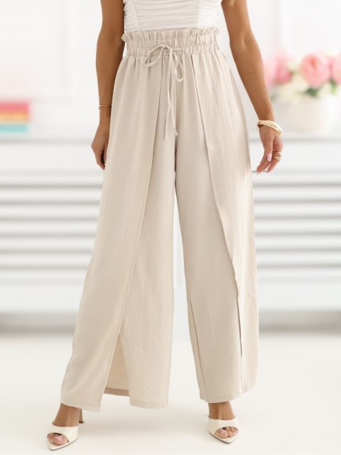spodnie wide leg damskie beżowe outfit letni elegancki