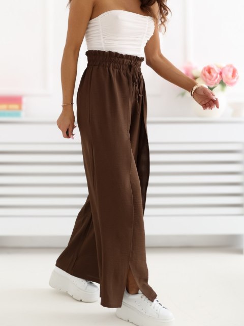 spodnie wide leg brązowe styl boho outfit