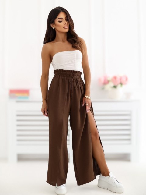 spodnie damskie brązowe letnie szerokie nogawki