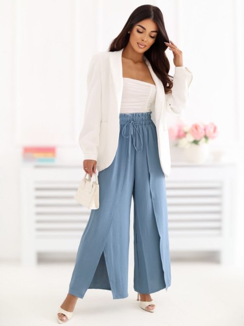 spodnie wide leg niebieskie wysoki stan styl boho