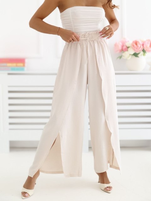 eleganckie spodnie damskie jasny beż stylizacja