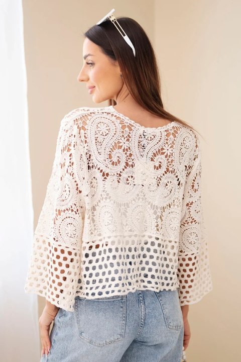 lekki sweter damski beżowy na lato przewiewny ażurowy