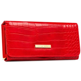 Czerwony duży portfel damski ze skóry ekologicznej, tłoczony wzór - 4U CAVALDI