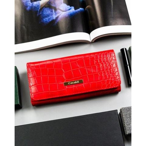 Czerwony duży portfel damski ze skóry ekologicznej, tłoczony wzór - 4U CAVALDI