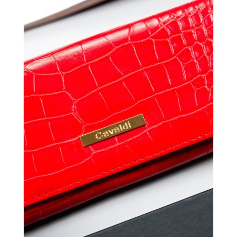 Czerwony duży portfel damski ze skóry ekologicznej, tłoczony wzór - 4U CAVALDI