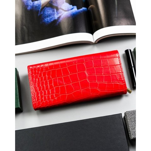 Czerwony duży portfel damski ze skóry ekologicznej, tłoczony wzór - 4U CAVALDI