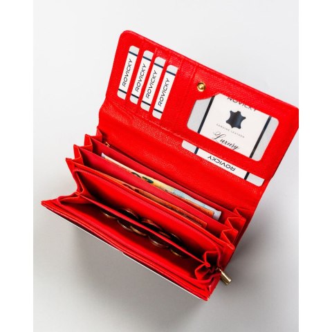 Czerwony duży portfel damski ze skóry ekologicznej, tłoczony wzór - 4U CAVALDI