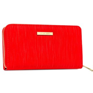 Duży czerwony portfel damski ze skóry ekologicznej poziomy na zatrzask i suwak - 4U CAVALDI