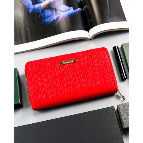 Duży czerwony portfel damski ze skóry ekologicznej poziomy na zatrzask i suwak - 4U CAVALDI