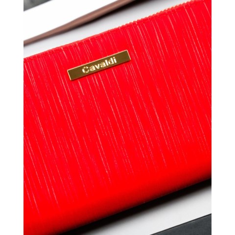 Duży czerwony portfel damski ze skóry ekologicznej poziomy na zatrzask i suwak - 4U CAVALDI