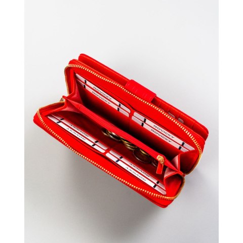 Duży czerwony portfel damski ze skóry ekologicznej poziomy na zatrzask i suwak - 4U CAVALDI