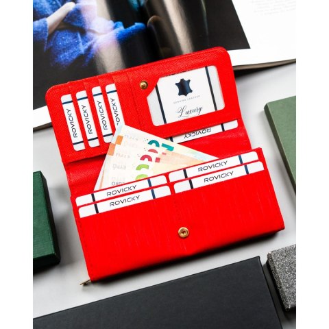 Duży, klasyczny, czerwony portfel damski ze skóry ekologicznej - 4U CAVALDI